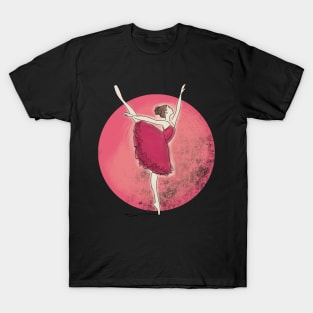 Ballet Dancer under the red moon, Water Color design T-Shirt